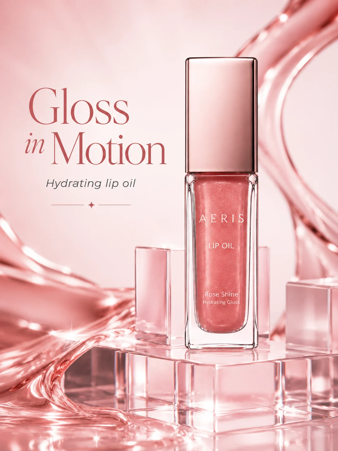 Fictional Aeris pink lip oil with a fluid texture
