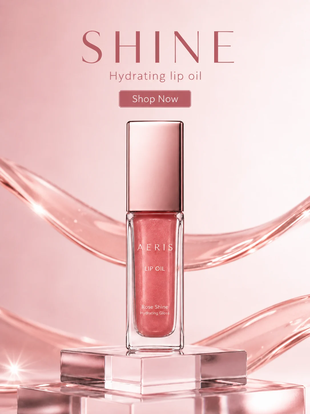 Fictional Aeris lip oil retail product layout