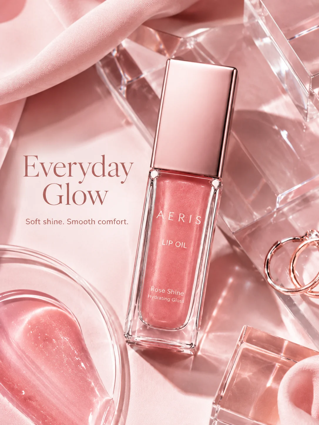 Fictional Aeris lip oil in a glossy material composition