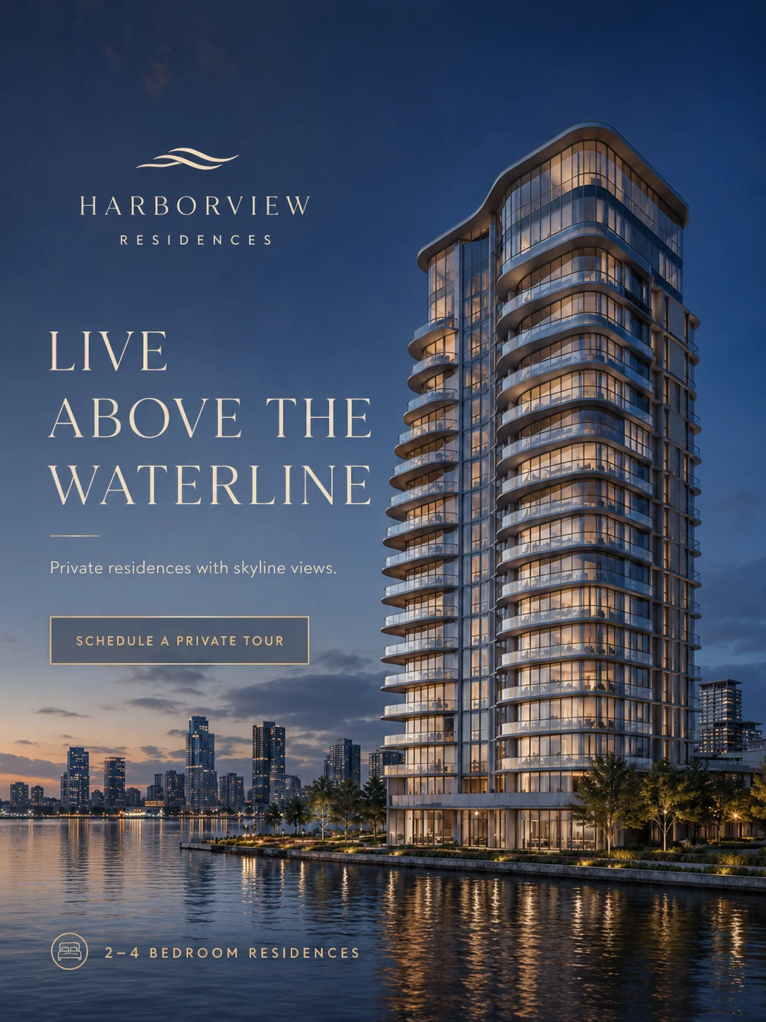 Fictional Harborview waterfront residence tower campaign