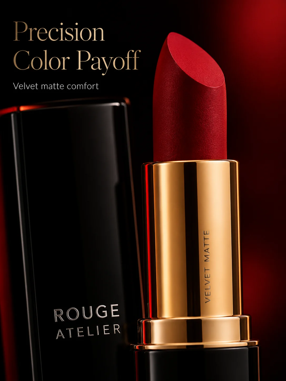 Fictional Rouge Atelier red lipstick macro composition