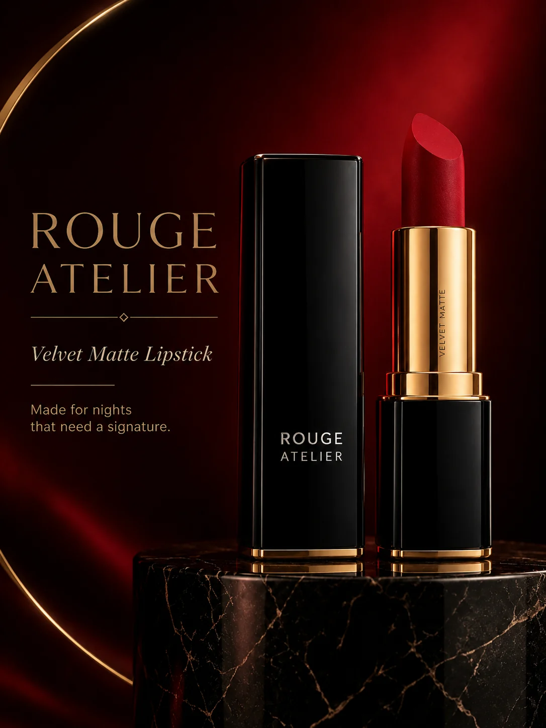 Fictional Rouge Atelier lipstick brand hero layout