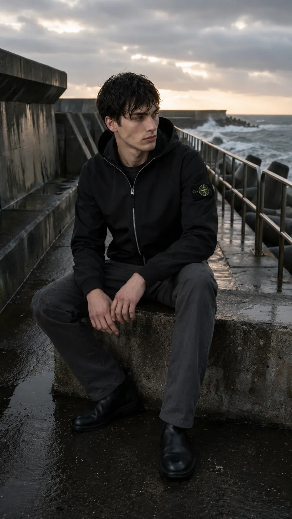 Internal AI fashion campaign seated editorial frame